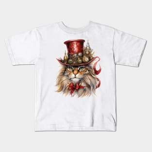 Steampunk Christmas Cat Kids T-Shirt